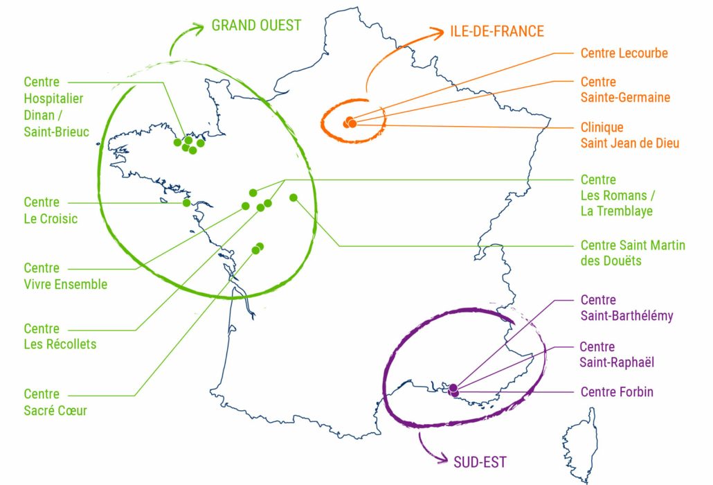 Carte de France de la Fondation Saint Jean De Dieu